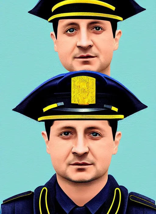 Image similar to volodymyr zelenskyy wearing a police uniform, digital art