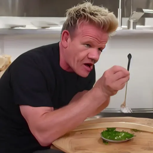 Image similar to gordon ramsay dipping steak into a toilet and eating it