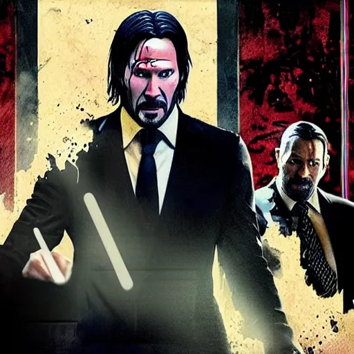 Prompt: john wick in the purge, artstation hall of fame gallery, editors choice, #1 digital painting of all time, most beautiful image ever created, emotionally evocative, greatest art ever made, lifetime achievement magnum opus masterpiece, the most amazing breathtaking image with the deepest message ever painted, a thing of beauty beyond imagination or words, 4k, highly detailed, cinematic lighting