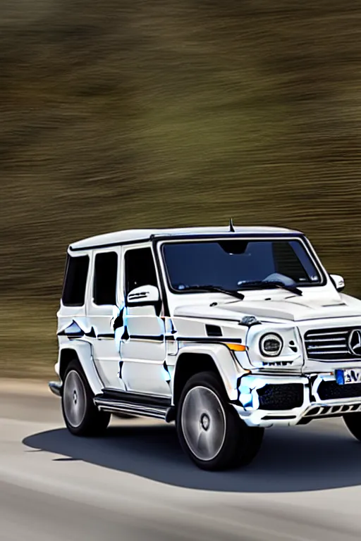 Image similar to Photo of a white 2019 Mercedes-Benz G63, daylight, front view, studio lighting, high resolution.