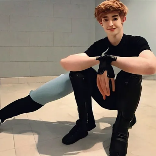 Image similar to “a realistic detailed photo of a guy who is an attractive humanoid who is half robot and half humanoid, who is a male android, twitch streamer Ninja Tyler Blevins, shiny skin, posing like a statue, blank stare”