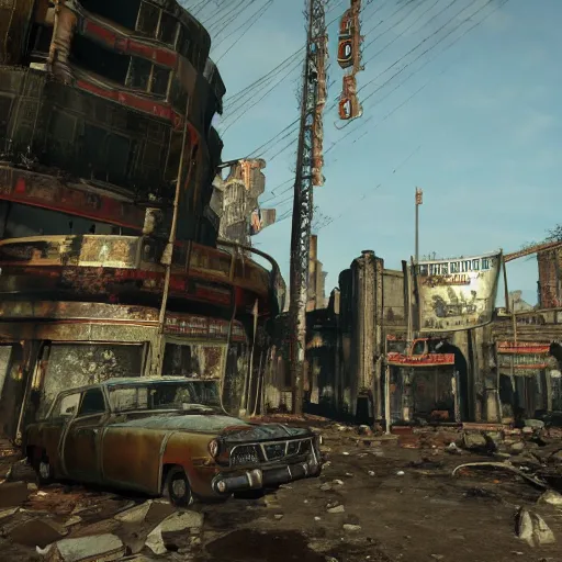 Prompt: mecca in ruins post - nuclear war in fallout 4, in game screenshot