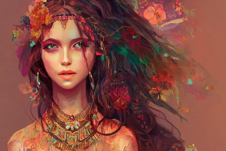 Prompt: a beautiful bohemian girl, intricate, highly detailed, digital painting, pixiv, artstation, official media, concept art, rich vivid colors, ambient lighting, sharp focus, illustration, art by erak note