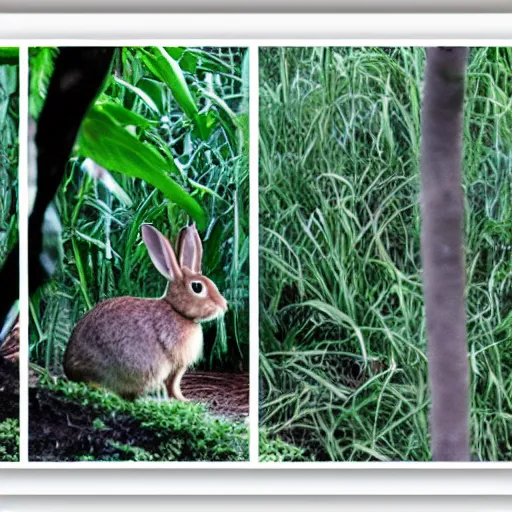 Image similar to rabbit run across jungle. film strip. 4 frames.