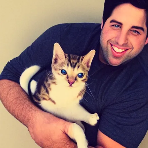 Image similar to josh peck, holding a small cat