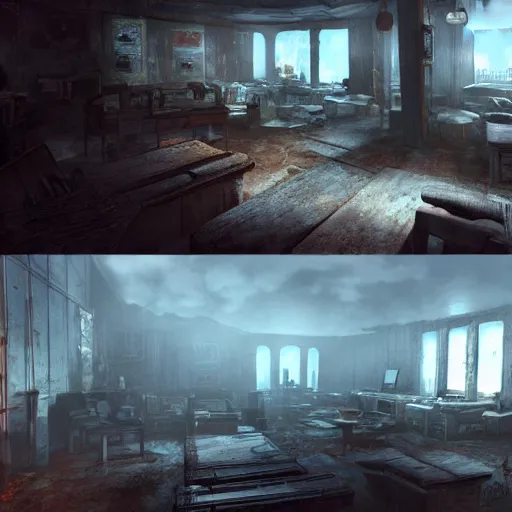 Image similar to fallout concept art whiterun interior render grim realistic lighting unreal engine 5