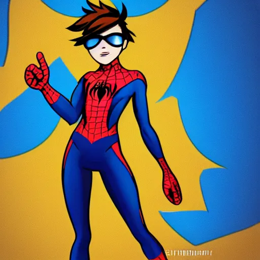 Prompt: tracer from overwatch in style of 1 9 6 0 s spiderman cartoon