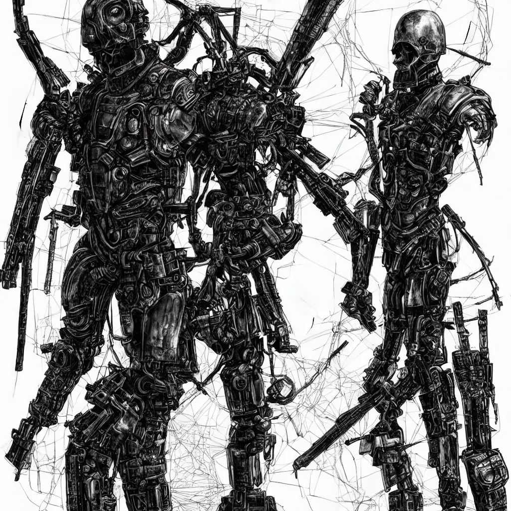 Prompt: full-body dark creepy cybergoth realistic diagram drawing central composition a decapitated soldier with futuristic elements. he welcomes you with no head, dark dimension, empty helmet inside is occult mystical symbolism headless full-length view. standing on ancient altar eldritch energies disturbing frightening terrifying darkness, hyper realism, 8k, sharpened depth of field, 3D