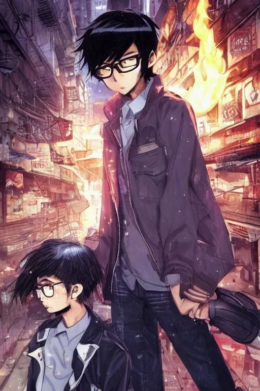 Black-haired man with jacket illustration, Fan art Character Anime