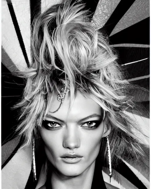 Prompt: A beautiful portrait of Martha Hunt as a Pucci fashion model Spring/Summer 2012, highly detailed, in the style of cinematic, Getty images, Milan fashion week backstage, Makeup by Pat McGrath, Hair by guido palau, Greg rutkowski