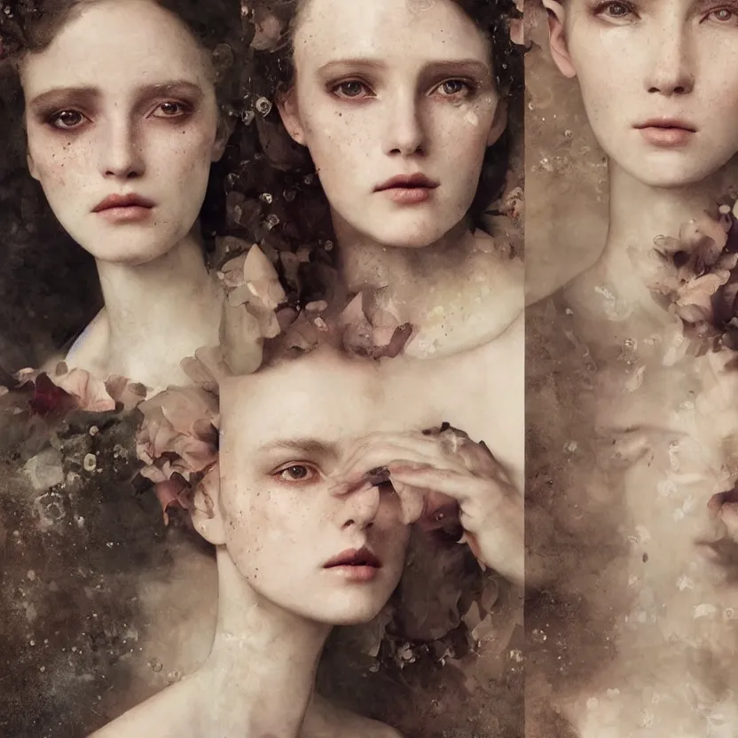 Image similar to stunning close up editorial portrait of one woman, symmetrical face, sci-fi skin, official prada editorial, beautiful pre-raphaelite portrait by charlie bowater, by Hendrik Kerstens, by Zhang Jingna, by norman rockwell, highly detailed