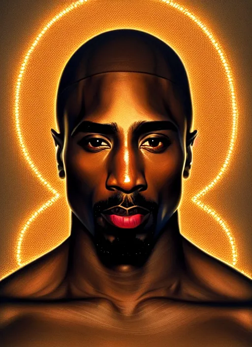 Prompt: symmetry!! portrait of tupac shakur, cottagecore!! fitness body, glowing lights!! intricate, elegant, highly detailed, digital painting, artstation, concept art, smooth, sharp focus, illustration, art by artgerm and greg rutkowski and alphonse mucha