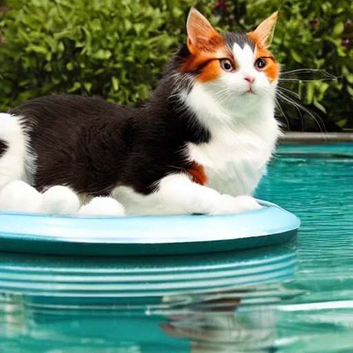Image similar to a calico cat in a float in a pool