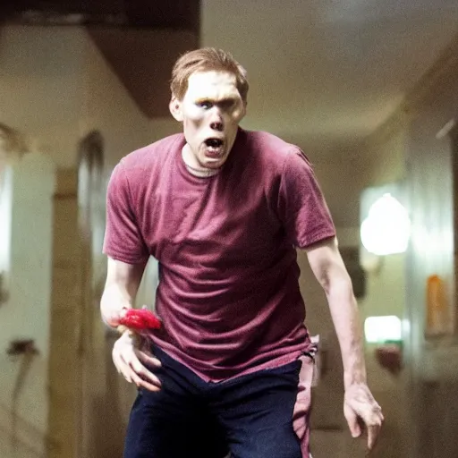 Image similar to Live Action Still of Jerma in Shaun of the Dead, real life, hyperrealistic, ultra realistic, realistic, highly detailed, epic, HD quality, 8k resolution, body and headshot, film still