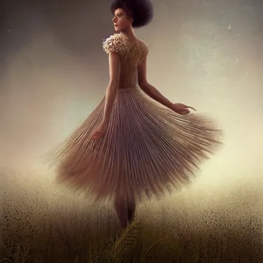 Prompt: brown woman wearing a luminous jelly fish armor. refracted lighting. soft. fragile. by ray caesar. by louise dahl - wolfe. by andrea kowch. by tom bagshaw. surreal photography