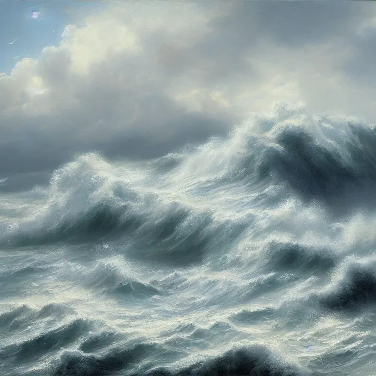 Image similar to a beautiful masterpiece painting of a rough seas on the coast in a storm by juan gimenez, award winning, trending on artstation,