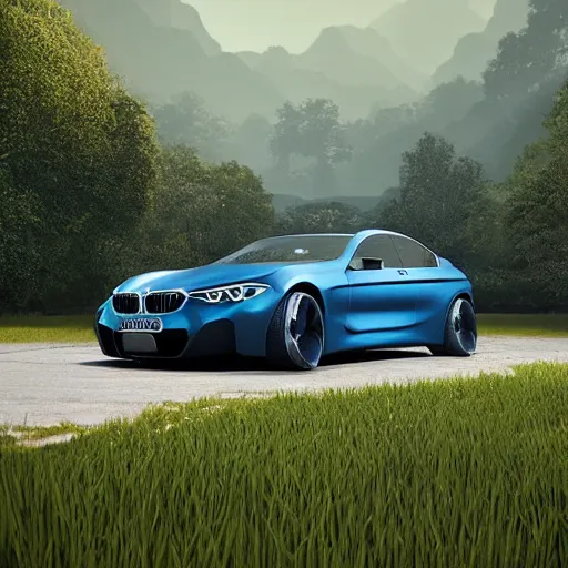 Prompt: bmw automotive digital 3 d in unreal engine, by albert bierstadt, green grass, highly detailed, crystal lighting, hyperrealistic, 4 k, unreal engine, magical, by joe fenton, by greg rutkowski, by greg tocchini, by kaws, by kate beaton, by kaethe butcher