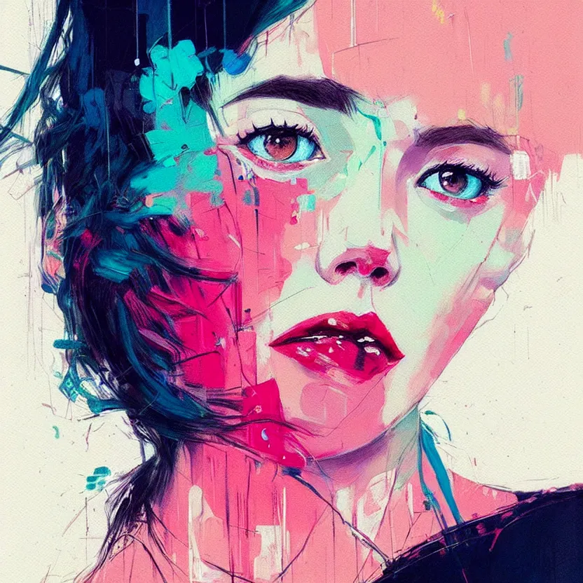 Image similar to close up portrait painting of a female in nineties street styling, concept art, intricate details, aesthetically pleasing pastel colors, art by conrad roset, impressionism, portrait