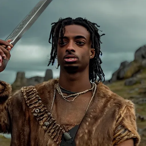 Image similar to playboi carti in vikings 4 k the detailed super realistic