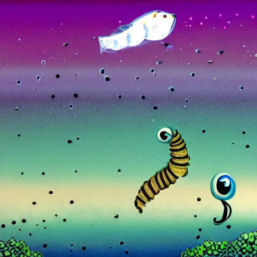 Prompt: worm walking in a sky underwater