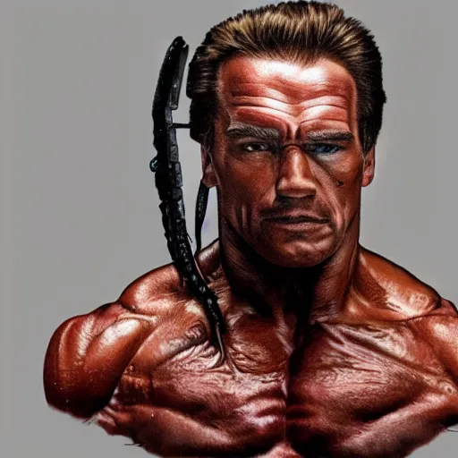 Prompt: arnold schwarzenegger as a predator, looks photorealistic, hyper-detailed portrait