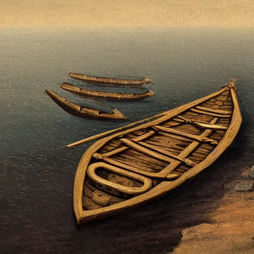 Prompt: early byzantine pentekonter ship, primitive, single rowing deck