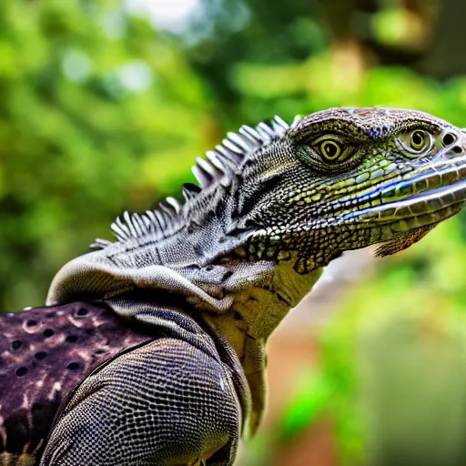 Image similar to Hawk and iguana hybrid animal, highly detailed photo taken at zoo,