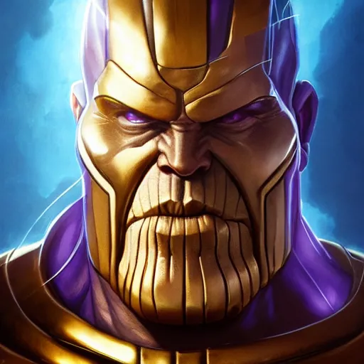 Image similar to thanos, comic, flat, 2 d, infinity gauntlet, portrait, intricate, detailed, volumetric lighting, scenery, digital painting, highly detailed, artstation, sharp focus, illustration, concept art, ruan jia, art by artgerm and greg rutkowski