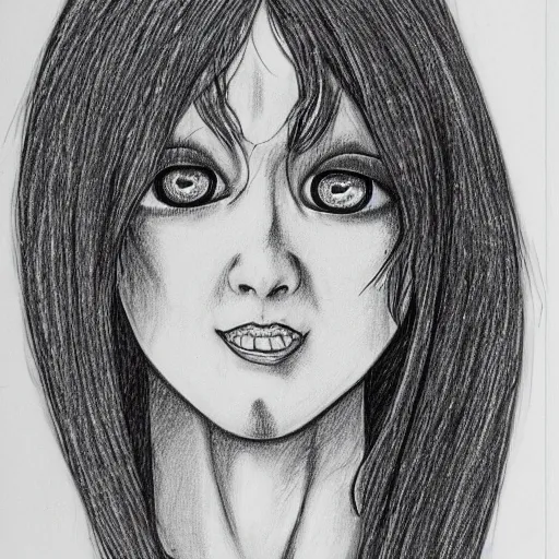 Prompt: A woman, pencil drawing, Junji Ito style