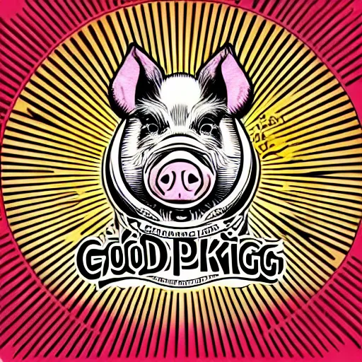 Prompt: good pig king logo Illustrated by Shepard Fairey, H.R. Geiger, YASUHIKO Yoshikazu, and lisa frank, ultra detailed pen sketch, hyper realistic, fine texture, shading, intricate detail, skin detail,