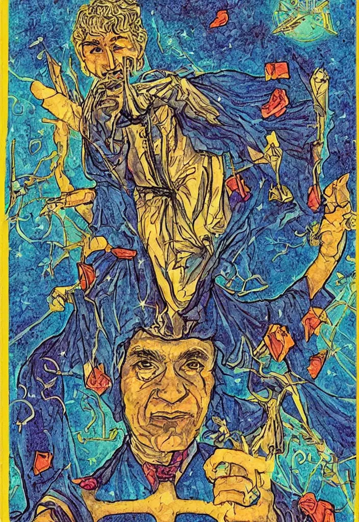 Image similar to Yoshua Bengio on the Tarot card. Illustration