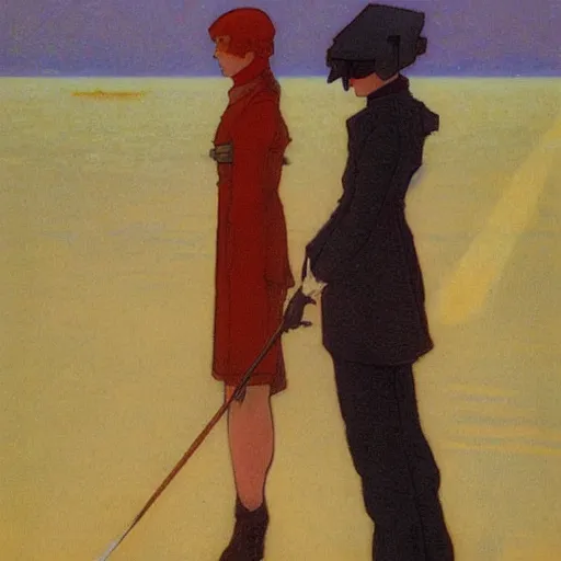 Image similar to a painting in the style of masamune shirow and in the style of alphonse osbert and in the style of charles dulac. smooth, sharp focus.