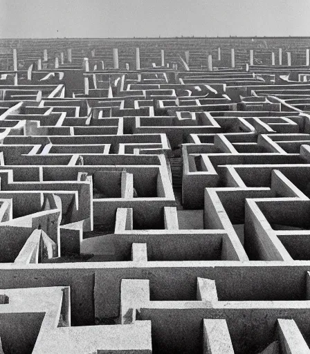 Prompt: a maze photographed by berne becher and hilla becher