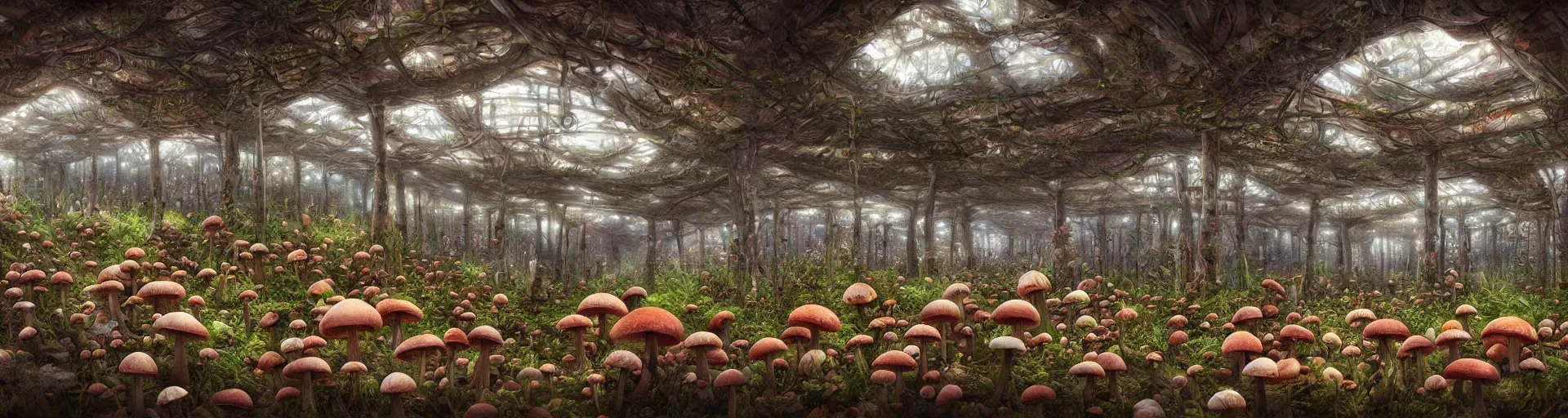 Prompt: Mushroom farm, hyper realistic, photo realism, trending on art station, digital art, maximalist, in the style of Mario Martinez