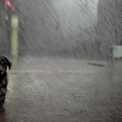 Prompt: A puppy walking in the rain in a GTA IV style