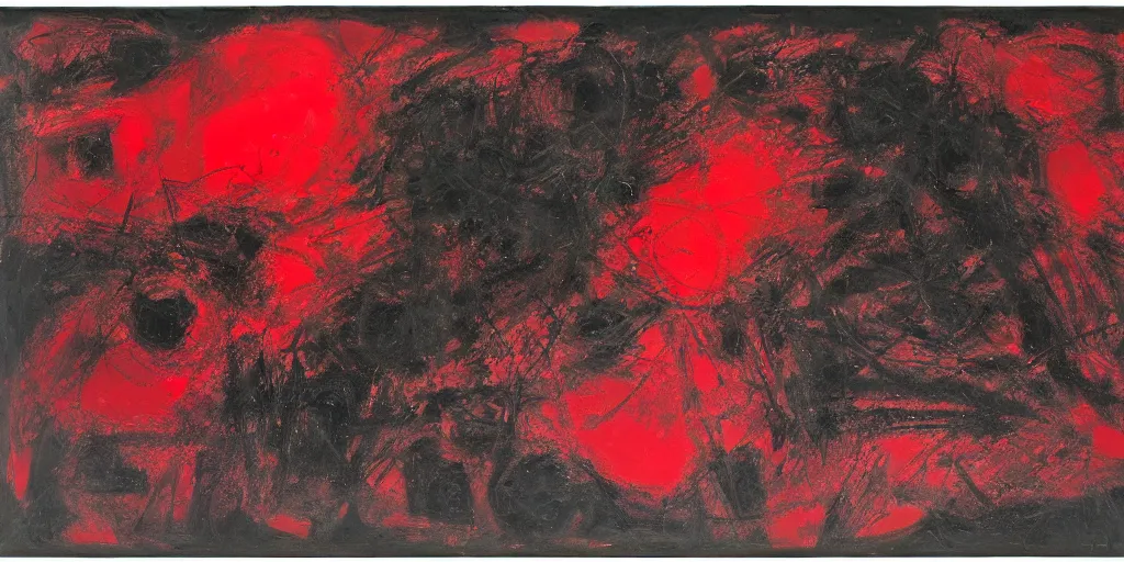 Image similar to a black and red crimson biomechanical talisman of eternal knowledge, aurora borealis, eclipse by maggi mcdonald, jackson pollock, mark rothko, sabina klein