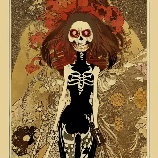 Image similar to anime manga skull portrait girl female skeleton illustration detailed patterns art Geof Darrow and Phil hale and Ashley wood and Ilya repin alphonse mucha pop art nouveau