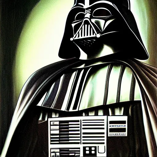 Image similar to darth vader by H. R Giger