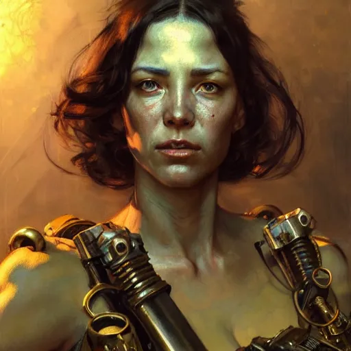 Image similar to highly detailed portrait of a fallout 5 female protagonist. d & d. art by donato giancola, eugene delacroix, ruan jia, carl larsson, peter mohrbacher. trending on artstation, intricate details, energetic composition, golden ratio, concept art, illustration, elegant art, global illumination