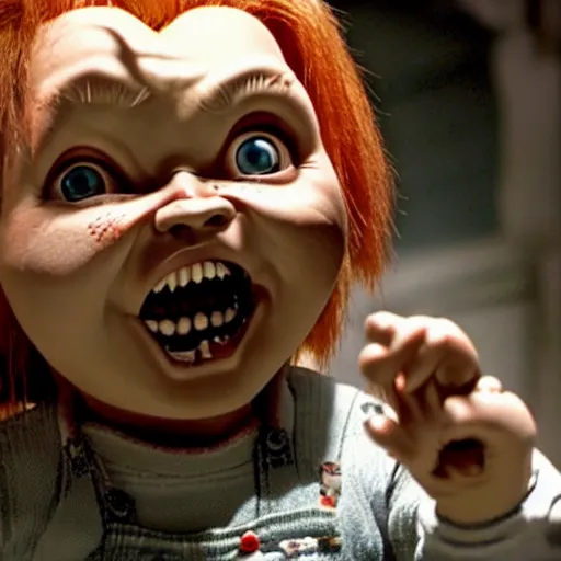 Image similar to Chucky the killer doll movie still 8k hdr scary lighting