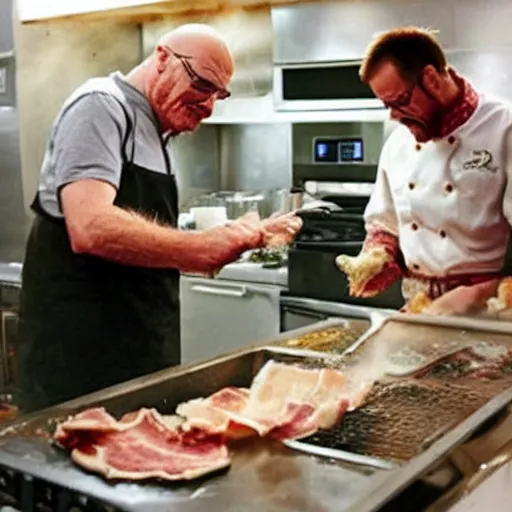 Image similar to Walter white cooking bacon