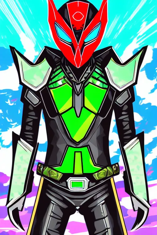 Image similar to random kamen rider. final fantasy style art, zelda style art, gta vice city style art, pop art, aesthetic art, stylish, elegant, adobe stock popular, concept art, without duplicate image, smooth, beautiful, highly details, sharp focus, illustration, intricate, high quality