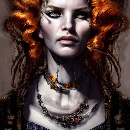 Image similar to portrait, headshot, insanely nice hair style, dramatic hair color, digital painting, of a old 17th century, old cyborg merchant, amber jewels, baroque, ornate clothing, scifi, realistic, hyperdetailed, chiaroscuro, concept art, art by Franz Hals and Jon Foster and Ayami Kojima and Amano and Karol Bak,