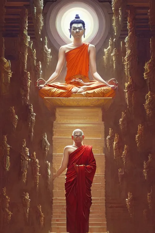 Prompt: temple, buddhism, painting by greg rutkowski, j. c. leyendecker, artgerm