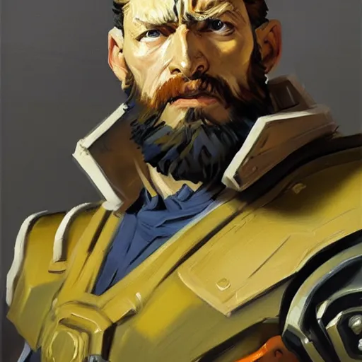 Image similar to greg manchess portrait painting of armored van gogh as overwatch character, medium shot, asymmetrical, profile picture, organic painting, sunny day, matte painting, bold shapes, hard edges, street art, trending on artstation, by huang guangjian, gil elvgren, ruan jia, randy vargas, greg rutkowski