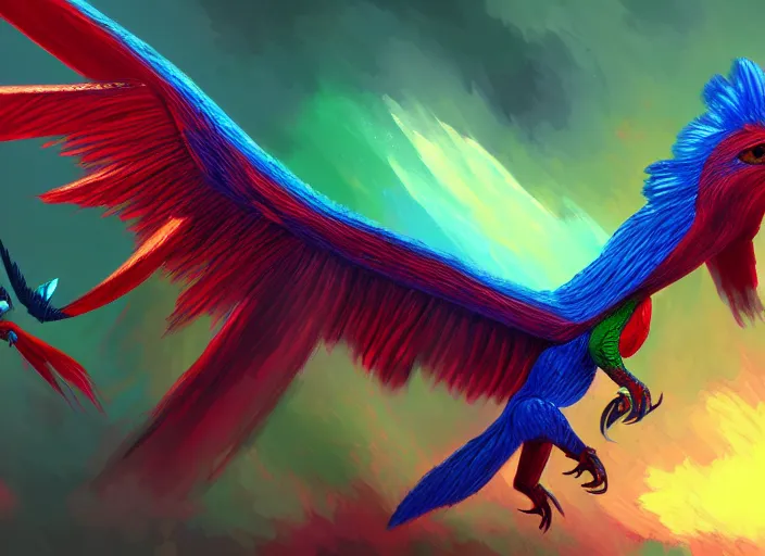Prompt: quetzal ( ark survival evolved ), attacking mid flight intricate, elegant, highly detailed, digital painting, artstation, by picasso 8 k