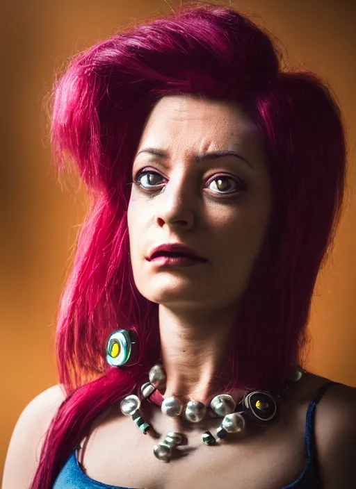 Image similar to portrait photo still of real life futurama character leela, 8 k, 8 5 mm f 1. 8