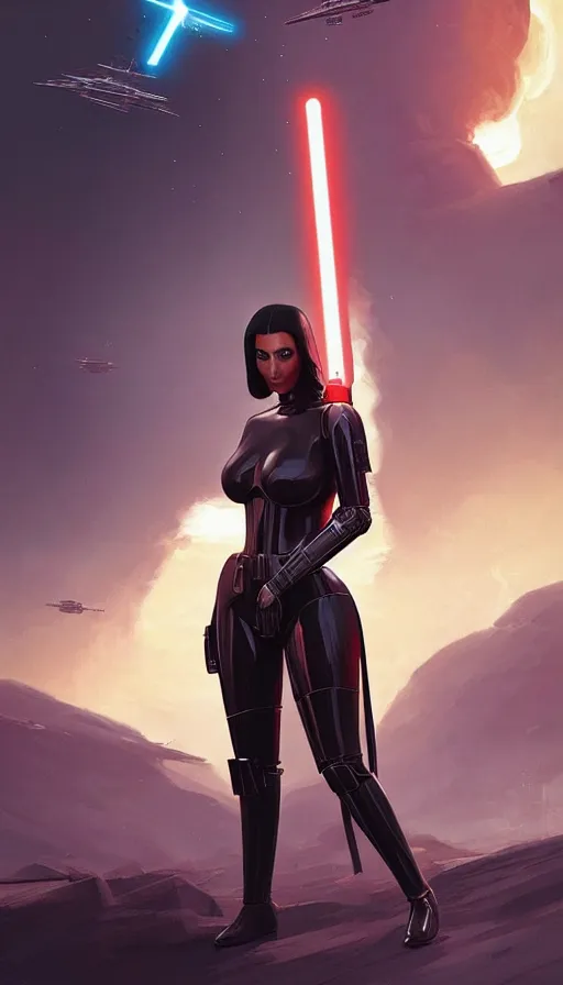 Image similar to kim kardashian : : young woman : : as hot star wars android woman by marvel trading card : : by greg rutkowski, wlop, instagram, unreal engine, ultra hd : :