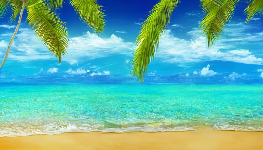 Image similar to a beautiful tropical beach with a stunning turquoise ocean in the background, digital art, highly detailed, realistic, bright colors, 8 k