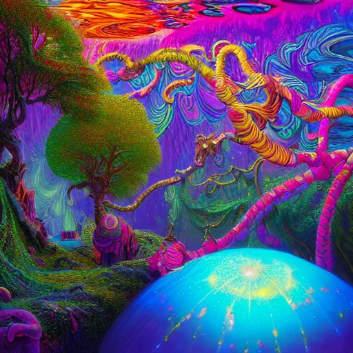 Image similar to Photorealistic Magical Wonderland in the style of Lisa Frank, Robert Venosa, Michael Whelan and Gustave Dore. Hyperdetailed photorealism, 108 megapixels, amazing depth, glowing rich colors, powerful imagery, psychedelic Overtones, 3D finalrender, 3d shading, cinematic lighting, artstation concept art